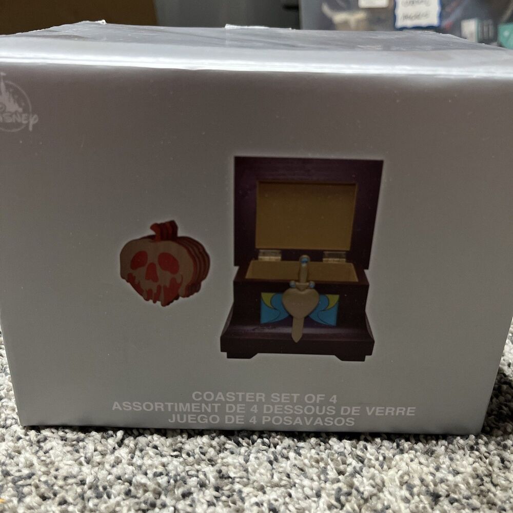 Disney Parks Snow White Heart Box 4 Piece Poison Apple Coaster Set NIB See Note